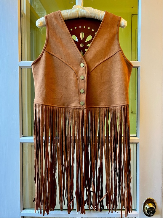 Jackets & Blazers - NWOT Brown Fringe Pseudo Suede Vest Vegan Suede for Halloween Costumes etc.